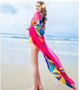 Hirigin Naujų Karšto Pardavimo Vasaros Saulės Moterų Šifono Paplūdimio Bikini Padengti Iki Apvyniokite Šaliku Pareo Maudymosi Kostiumėliai, Sarongas Paplūdimio Suknelė