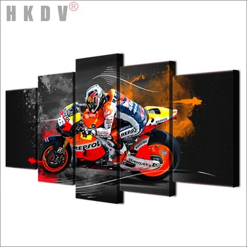 HKDV 5 Spausdintos Plokštės HD Sienos Meno Tapybos Drobės Nuotraukų Moduliniai Motociklų Lenktynių Šiuolaikinės Plakatai Kambarį Namų Dekoro