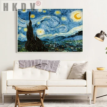 HKDV Elegantiškas Poezijos Naktį Žvaigždėtą Dangų Van Gogh Garsaus Menininko Sienos Menas Spausdinti Plakato Sienos Nuotrauka Drobė, Tapyba Sofa Namų Dekoro