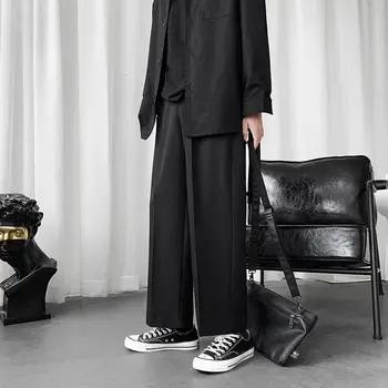 HybSkr Vyrų Juoda Kieta medžiaga, Spalva, Tiesios Kelnės 2021 Mados korėjos Streetwear Laisvalaikio Kostiumas Kelnės Harajuku Stilius
