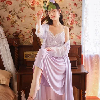 Ilgomis rankovėmis Pižamą tinka moterų nightdress Princess palace Dviejų dalių sleepwear moteris rinkinys