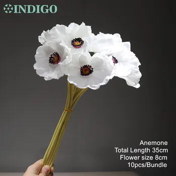 INDIGO -10vnt/Bundle Balta Anemone 35cm Namų Puošybai Vestuvių Dirbtinių Gėlių Gėlių Atveju Šalis Gėlių Nemokamas Pristatymas