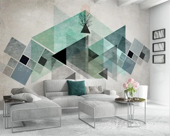 Individualizuotos fono paveikslėlį 3d freskos šiuolaikinės Šiaurės šalių retro geometrinis trikampis spalvos bloką foną namų puošybai 3d tapetai
