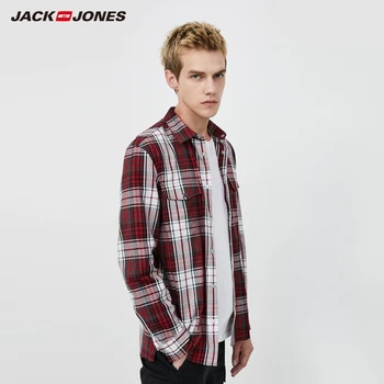 JackJones Vyrų Medvilnės Patikrinti Kontrastingos Palaidi Tinka ilgomis rankovėmis Marškinėliai|220105524
