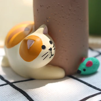 Japonija Zakka Mielas Kawaii Kačių Žaisti su Pele Creative Pen Hodler Raštinės reikmenys Pieštukų Laikymo Ornamentu Home Office Saugojimo Organizatorius