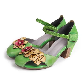 Johnature Natūralios Odos Retro Avalynė Moterims Basutės Gėlių Hook & Loop 2021 Naujas Vasaros Nacionalinio Stiliaus Rankų Darbo Ponios Sandalai