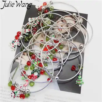 Julie Wang 4-12PCS Emalio Kalėdų Eglutė Kalėdų Senelis Apyrankės Moterims Nerūdijančio Plieno Bangle Mados Kalėdų Papuošalai Pulseras Mujer