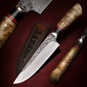 Kaltiniai Damasko plieno šefo peilis 7 colių vakarų stiliaus jautis peilis, šefo peilis peilis