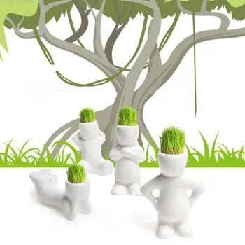 Karšto Pardavimo Mini Bonsai Galvos Žolės Plaukų Baltos Keramikos Augalų Sodas,medis Lėlės Žolės Puodą Apdailos Mielas Vazoninių Augalų Sodas 