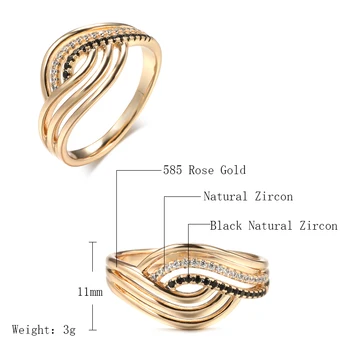 Kinel Karšto Juoda Gamtos Cirkonis Bangos Žiedas, Moterų Mados 585 Rose Gold Geometrijos Crystal Žiedą Dovanų Kasdien Bauda Vintage Papuošalai