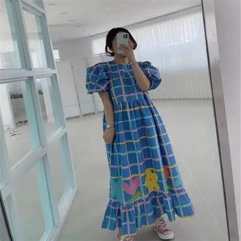 Korėjos Stiliaus Vaikiškas ir Pilnas Kontrasto Spalvų Ilgas Amžius-sumažinti Suknelė
