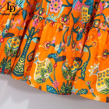 LD LINDA DELLA Naujas 2021 Mados kilimo ir tūpimo Tako Vasaros Trumpą Suknelę Moterų V-kaklo, Pynimas Lankas Diržo Gėlių spausdinti Atostogų Derliaus Mini Suknelė