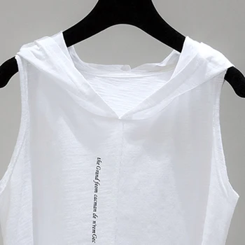 LJSXLS 2021 Medvilnės Gobtuvu marškinėliai Moterims Vasaros Atsitiktinis raidžių Viršų Rankovių moteriški marškinėliai vientisos Baltos Moteris Tee Marškinėliai Femme