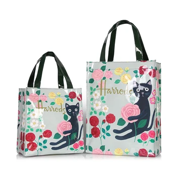 Londono Stiliaus PVC Daugkartinio naudojimo Pirkinių Krepšys Moterų Maišas Ekologinio Draugiškas Gėlių Shopper Bag Neperšlampama Rankinė Pietūs Nešti Pečių Maišą