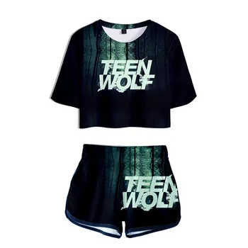 Mada Karšto Pardavimo 3D Spausdinimo Teen wolf Mergaitėms dviejų dalių rinkiniai vasaros trumpomis rankovėmis viršūnes+šortai Populiarus teen wolf madinga mergina tracksuit