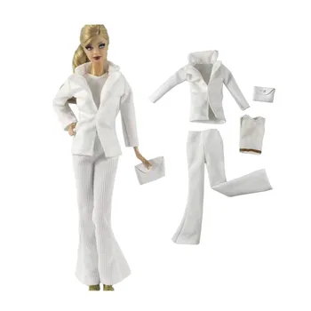 Mados Uniformas, Balta Office Lady Kostiumas 1/6 BJD Doll Drabužius Barbie Apranga Bakas Kailio Striukė Viršuje Kelnės Barbie Priedai