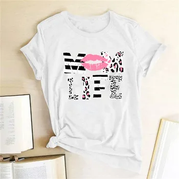 MAMA Gyvenimas Rožinis Lūpų Laišką, Print T Shirt Moterims, Harajuku Marškinėliai Lady Apvalios Kaklo Mados Marškinėliai, Moterų Atsitiktinis Vasarą Viršų