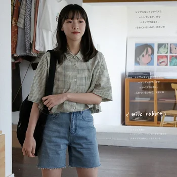 Marškinėliai Moterims, Studentams Pledas Vasaros trumpomis Rankovėmis Japonų Stiliaus Laisvalaikio Minkštas Mados Mujer Nauji Aukštos Kokybės Paprasta Visų rungtynių Ins