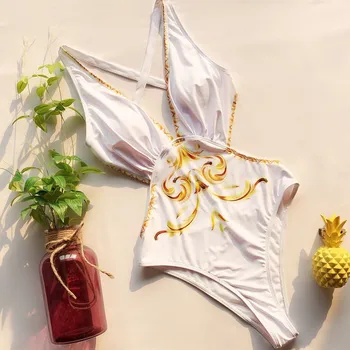 Maudymosi kostiumėlį vienas gabalas kratinys aukso mados spausdinti seksualus akių matyti per maudymosi kostiumėliai moterims vientisi maudymosi kostiumą traje de baño #3