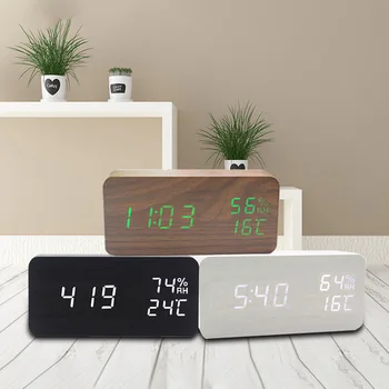 Medienos Blokas LED Skaitmeninis Laikrodis, Reguliuojama Smart Naktį Žibintai Mados Daugiafunkcį Elektroniniai žadintuvai, Stalo Laikrodžiai