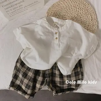 Meno vaikų marškinėliai vasaros medvilnės ir lino korėjos berniukas trumparankoviai marškinėliai mergina prarasti vakarų stiliaus baby top P4719