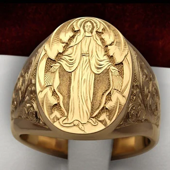 Mergelės Marijos Žiedai Moterų 3 Spalvų Nerūdijančio Plieno Ovalus Žiedas Hombre Papuošalai Nuestra Senora De Guadalupe Krikščionių Dovana