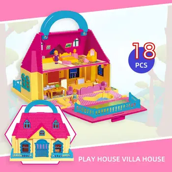 Mergina Lagaminą Doll House Vaikų Žaisti Namus, Žaislai Asamblėjos Lėlių namelio Modelio Kūrimo Rinkiniai Villa House 