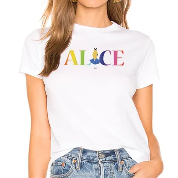 Mielas animacinių filmų Alice In Wonderland Atspausdinta Marškinėliai Moteriška Estetinės Mes Visi Proto Čia Grafinis Tee Moterims Marškinėlius Drabužius kawaii Viršų