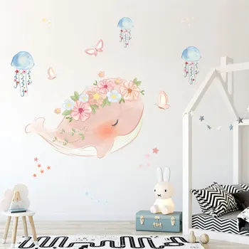 Mielas rožinis banginių vainikas medūzos sienų lipduko vaikų kambariai, miegamojo kambarį papuošalai freskos namų dekoro lipdukai, tapetai