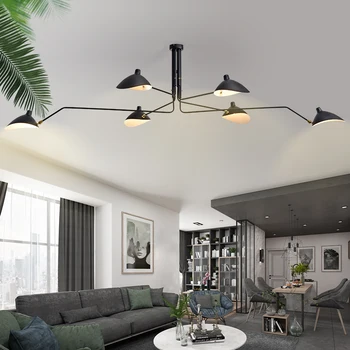 Modernus dizainas, sūpynės, ilgos rankos liustra reguliuojamas lubų liustra loft blizgesio gyvenimo kambario, miegamasis juoda lempa