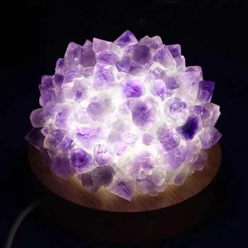 MOKAGY Gamtos Violetinė Kvarcas, Ametistas Žalio Akmens Kristalų Lempos 8CM 1pc