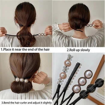 Molans Perlų Magija Bun Maker Hairband Gėlių Plaukų Juostele Plaukų Žnyplėmis Moterų Mados Mergaičių 