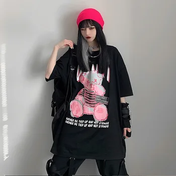 Moterų Hoodie Gatvės Stiliaus Juoda hip-hop moterų amino sporto marškinėliai atsitiktinis spausdinti lokys Hoodie juokinga Harajuku top marškinėliai