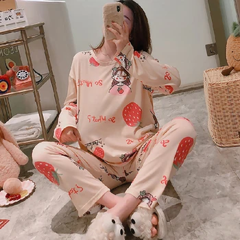 Moterų Kelnės Atsitiktinis Sleepwear Kawaii Pijamas Ponios ilgomis Rankovėmis, Šiltas Moteris Homewear kostiumas 2020 m. Rudenį Animacinių filmų Pižama Komplektas