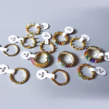 Moterų Papuošalai Mikro Nutiesti CZ Cirkonis Kristalų Žiedai Vestuvių Juostoje Amžinybę Krovimas Mados Aukso Rainbow Ring didmeninės