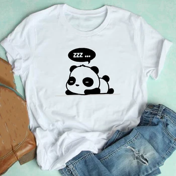 Moterų trumpomis Rankovėmis Animacinių filmų Panda Veido Spausdinimo Mielas Kawaii Panda 90s Drabužius Spausdinti Marškinėlius Moterų Tee Viršuje Grafinis T-shirt