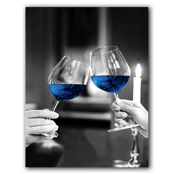 Mėlyna Vyno Stiklo Drobės Tapybos Meno Plakatas Šiuolaikiškos Sienų Tapybos Baras, Restoranas Virtuvės Sienų Apdailai Valgomasis Gyvenamasis Kambarys