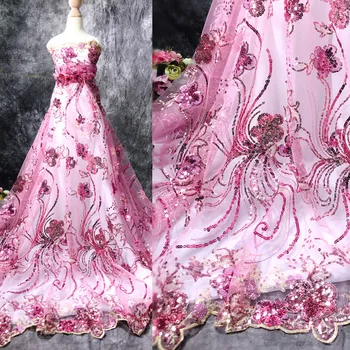 Nauja rožinė safyro mėlyna didelis gėlių 3D china siuvinėjimo tinklelio audinio vykdymo drabužių gėlių siuvinėjimo nėrinių audinys