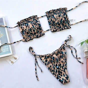 Nauja Seksuali Stebėjimo Susiėmę Swimsuit Moterys Leopardas Spausdinti Maudymosi Kostiumėliai, Strappy Backless Paplūdimio S-L Mergina Tuščiaviduriai Thong Bikini Komplektas