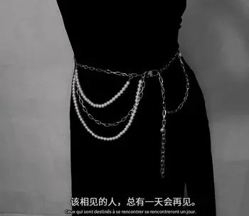 Naujas 90-ųjų Derliaus Juosmens Grandinės Moterų diržai Džinsai Pearl Grandinės Diržo Punk, gothic Suknelė prabanga Juosmens Diržus streetwear Priedai