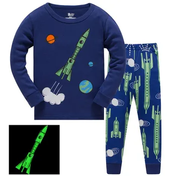 Naujas Atvykimo Kosmoso Raketų Spausdinti Sleepwear Rudens Žiemos Kūdikių Pižamos 3-8T Vaikų Mados Namų Drabužių Rinkinys 2 Vnt Kostiumai