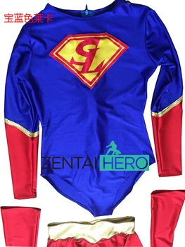 Naujas Atvykimo Moterų Spandex Bodysuits Seksualus Mėlynos Supergirl Lady Herojus Zentai Catsuit Lycra Filmą Seksualus Ranger Leotard Su Žaliuoju