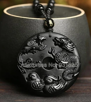 Naujas Gražus Natūralus Juodas Obsidianas, Išraižytas Kinijos Amuletas Dragon 