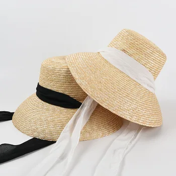 Naujas Moterų Platus Kraštų Saulės Skrybėlės Su Rabbion UV Apsauga Šiaudų Vairininko Skrybėlę Didelis Dydis Paplūdimio Skrybėlę Vasarą Žvejys Skrybėlę Didmeninės