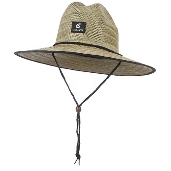 Nauji Plačiai Kraštų Šiaudų Skrybėlę Vyrų Gelbėtojų Vasaros Apsauga Hat, Black Pusėje Lauko Panamos Skrybėlė