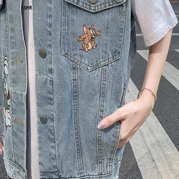 Negabaritinių Rankovių Moterų Džinsinio Striukė korėjos Stiliaus Animaciją Spausdinti Vest 2021 M. Pavasario Vasaros Mados Atsitiktinis Streetwear Naujas