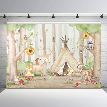 NeoBack Miško Baby Shower Fone Džiunglės Safari Gimtadienio Foto Bckdrop Akvarelė Mielas Gyvūnų Fox Palapinė Desertas Stalo Reklama
