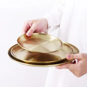 Nerūdijančio Plieno Valgomasis Plokštė Aukso Patiekalų Apvalios Plokštelės Tortas Vakarų Kepsnys Makiažas Dėklas Europos Stiliaus Tablewares Virtuvės Įrankiai