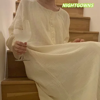 Nightgowns Moterys Ilgomis Rankovėmis Naktį Suknelė Laisvi Naujas Prašmatnus Korėjos Mados Komfortą Sleepwear Paprastas Elegantiškas Mujer Derliaus Pavasario Ins