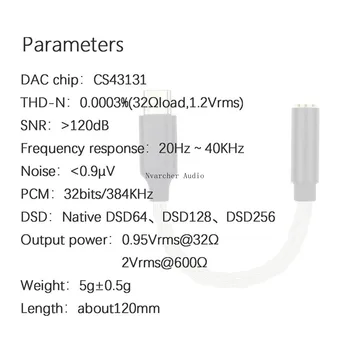 Nvarcher CS43131 Nešiojamų Ausinių AMP Dekodavimo VPK 384Khz DSD512